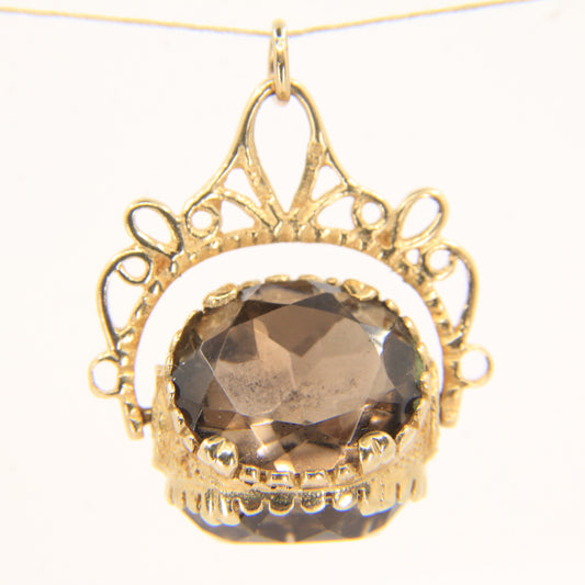 Vintage 9ct Hallmarked Gold Triple Spinner Citrine Pendant Floral Fob Charm