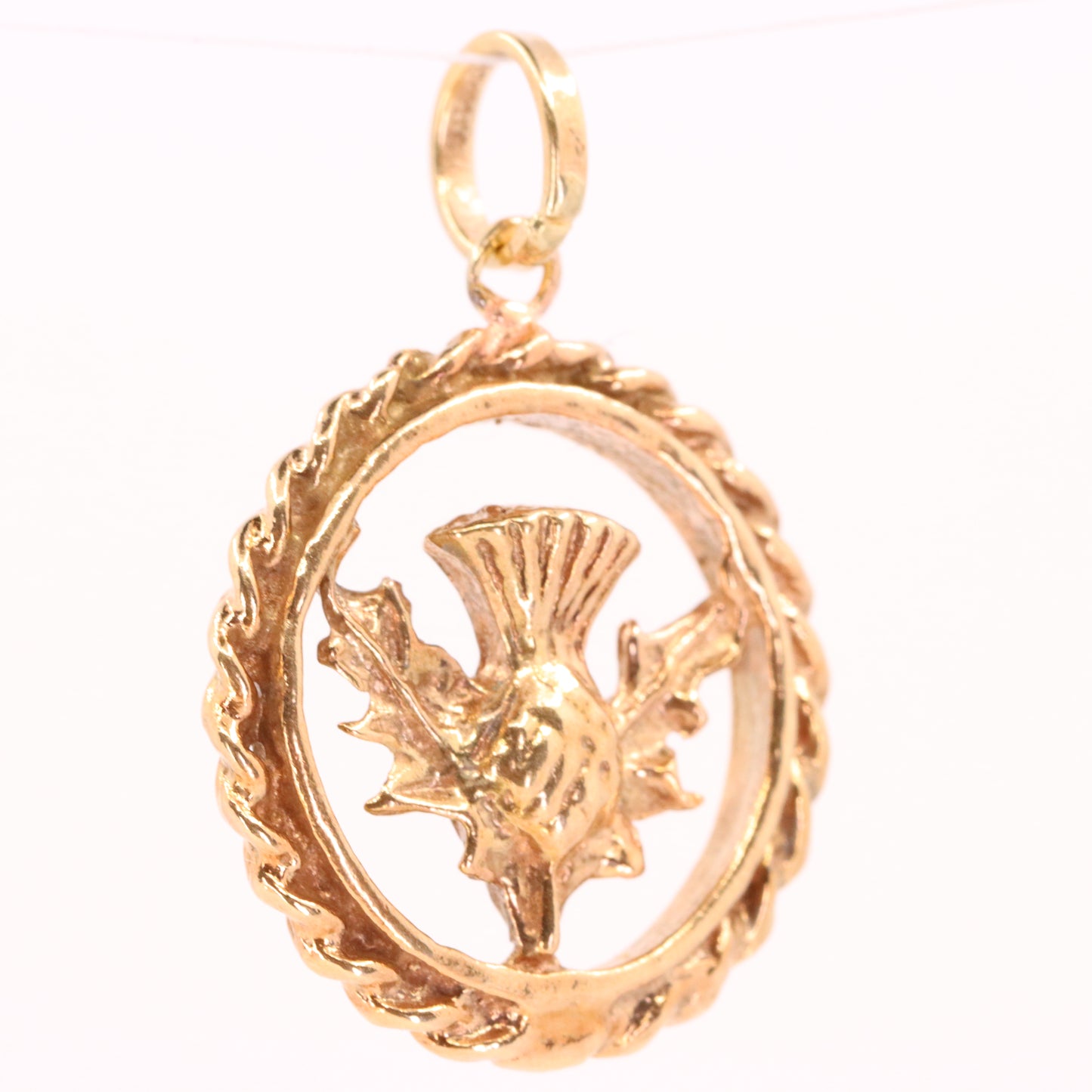 Vintage 9ct Hallmarked Yellow Gold Scottish Thistle Charm Pendant Scotland Gift
