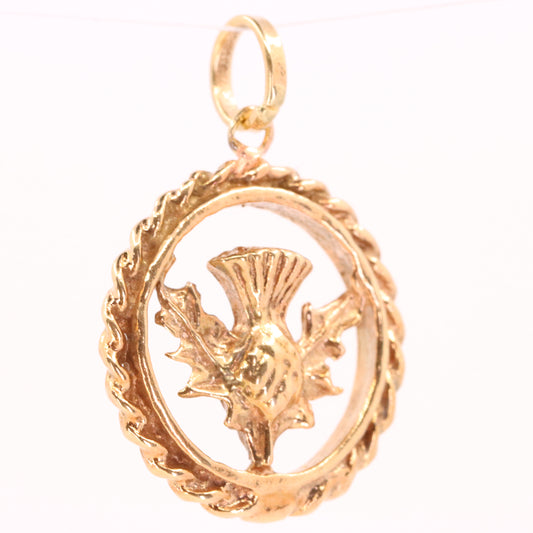 Vintage 9ct Hallmarked Yellow Gold Scottish Thistle Charm Pendant Scotland Gift