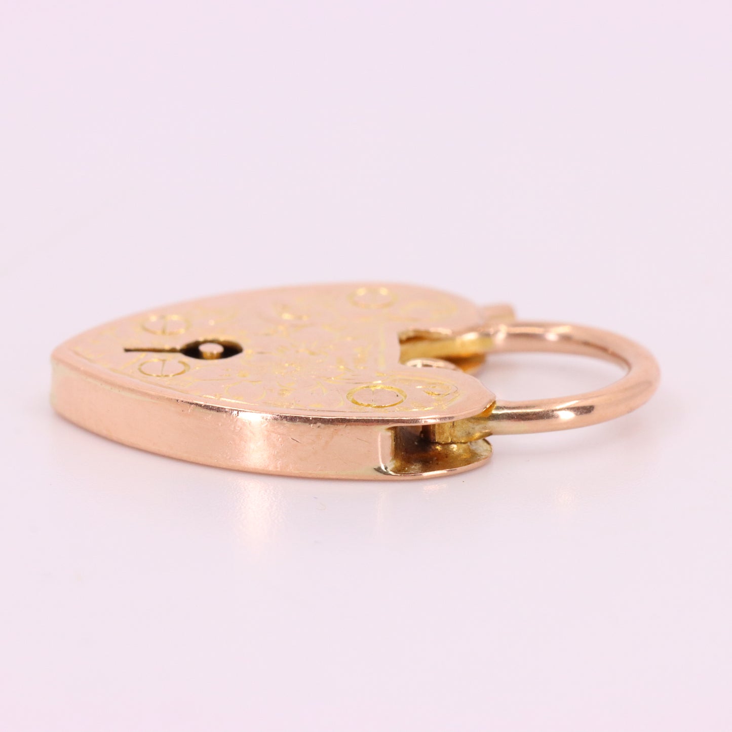 Vintage 9ct Rose Gold Floral Engraved Heart Padlock Charm Pendant Jewellery Gift