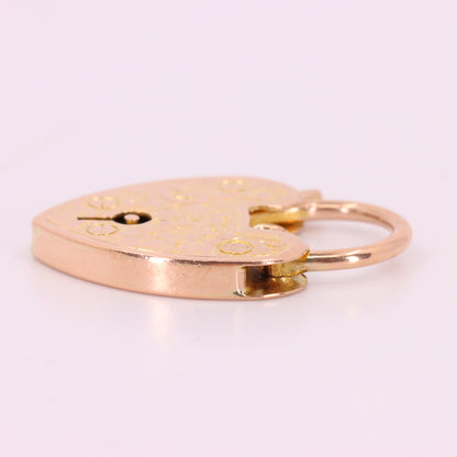 Vintage 9ct Rose Gold Floral Engraved Heart Padlock Charm Pendant Jewellery Gift