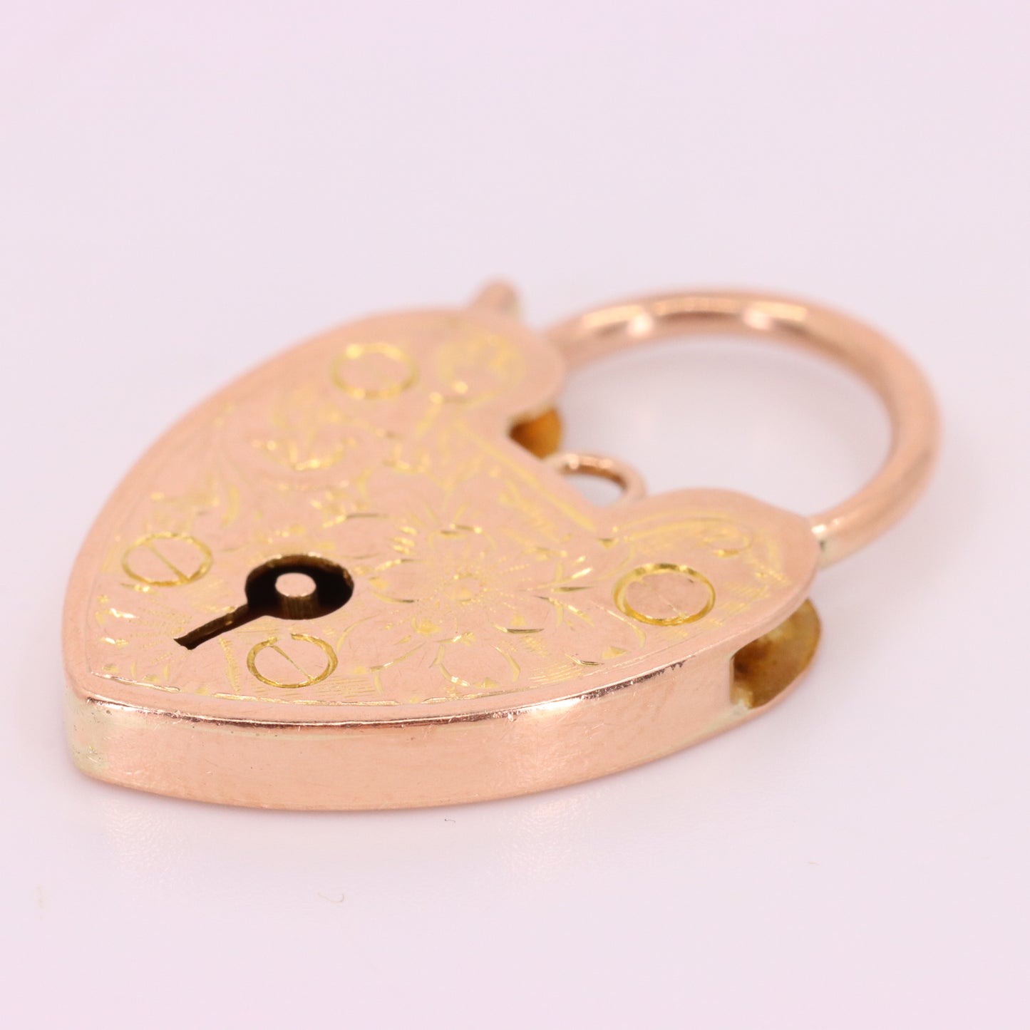 Vintage 9ct Rose Gold Floral Engraved Heart Padlock Charm Pendant Jewellery Gift