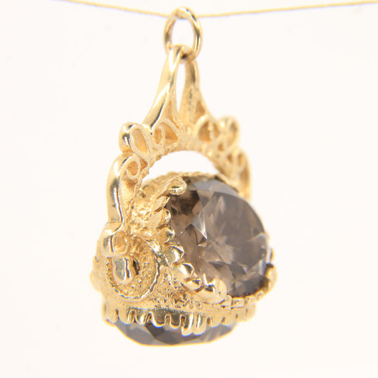 Vintage 9ct Hallmarked Gold Triple Spinner Citrine Pendant Floral Fob Charm