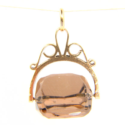 Vintage 9ct Smokey Quartz Spinner Fob Charm Hallmarked 9 Carat Yellow Gold Pendant