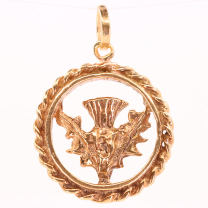 Vintage 9ct Hallmarked Yellow Gold Scottish Thistle Charm Pendant Scotland Gift