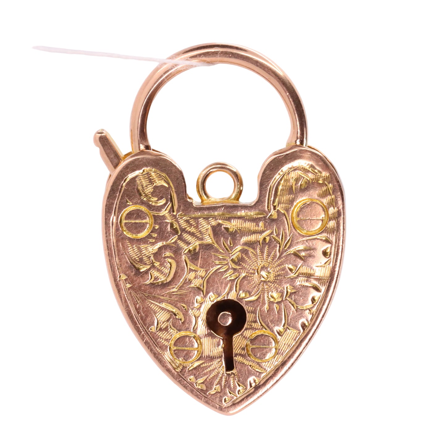 Vintage 9ct Rose Gold Floral Engraved Heart Padlock Charm Pendant Jewellery Gift