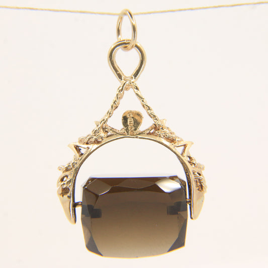 Vintage 9ct Hallmarked Gold Spinner Pendant Smoky Quartz Ornate Fob Charm Gift