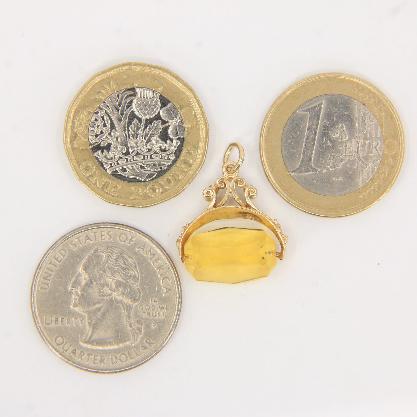 Vintage 9ct Hallmarked Gold Spinner Pendant Citrine Charm Yellow Gold Fob