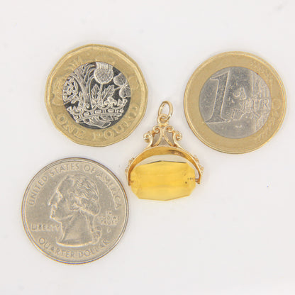 Vintage 9ct Hallmarked Gold Spinner Pendant Citrine Charm Yellow Gold Fob