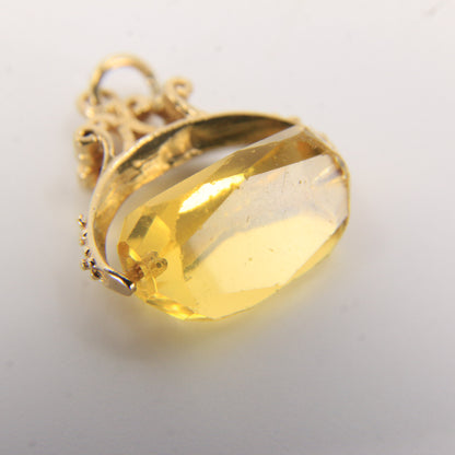 Vintage 9ct Hallmarked Gold Spinner Pendant Citrine Charm Yellow Gold Fob