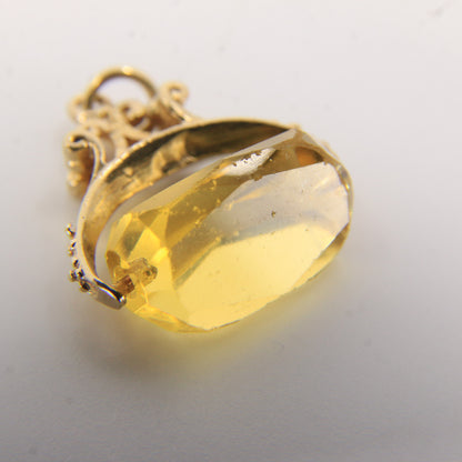 Vintage 9ct Hallmarked Gold Spinner Pendant Citrine Charm Yellow Gold Fob