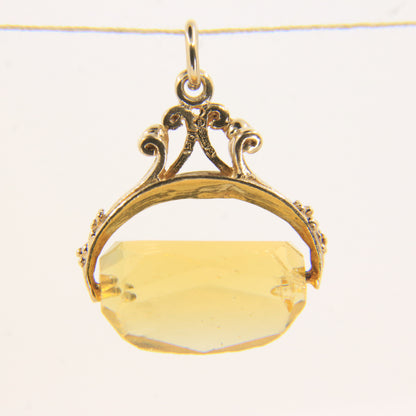 Vintage 9ct Hallmarked Gold Spinner Pendant Citrine Charm Yellow Gold Fob