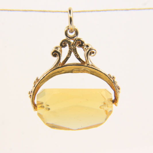 Vintage 9ct Hallmarked Gold Spinner Pendant Citrine Charm Yellow Gold Fob