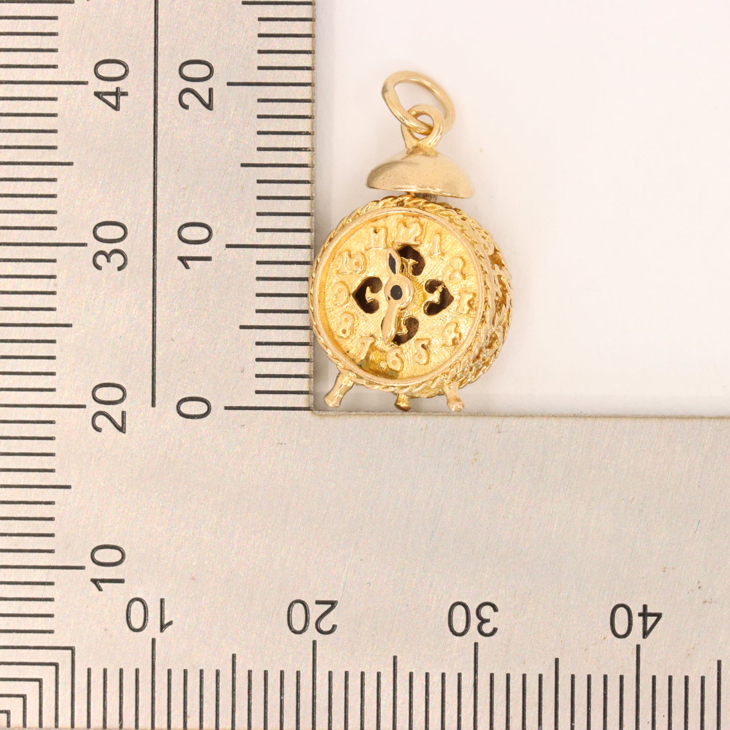 Vintage 9ct Hallmarked Gold Articulated Clock Timepiece Mechanical Charm Pendant