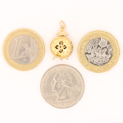 Vintage 9ct Hallmarked Gold Articulated Clock Timepiece Mechanical Charm Pendant