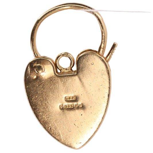 Vintage 9ct Yellow Gold Hallmarked Engraved Floral Heart Padlock Charm Pendant