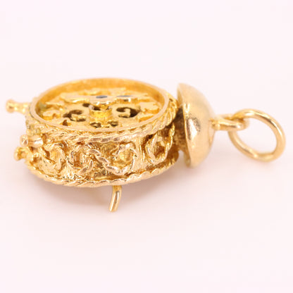 Vintage 9ct Hallmarked Gold Articulated Clock Timepiece Mechanical Charm Pendant