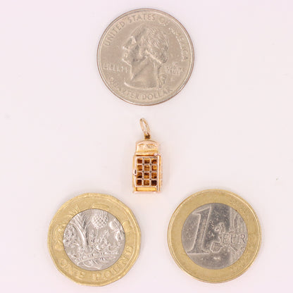 Vintage 9ct Hallmarked Gold Opening Telephone Box Charm British Travel Pendant