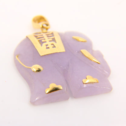 Vintage Quartz Elephant Pendant 14k Gold Mounted Purple Elephant Trunk Up Hand Picked Fine Jewellery Gift Pendant Yellow Gold