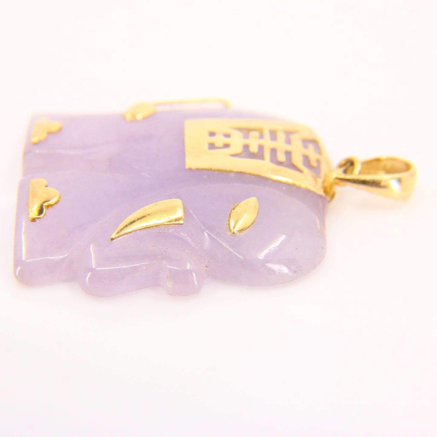 Vintage Quartz Elephant Pendant 14k Gold Mounted Purple Elephant Trunk Up Hand Picked Fine Jewellery Gift Pendant Yellow Gold