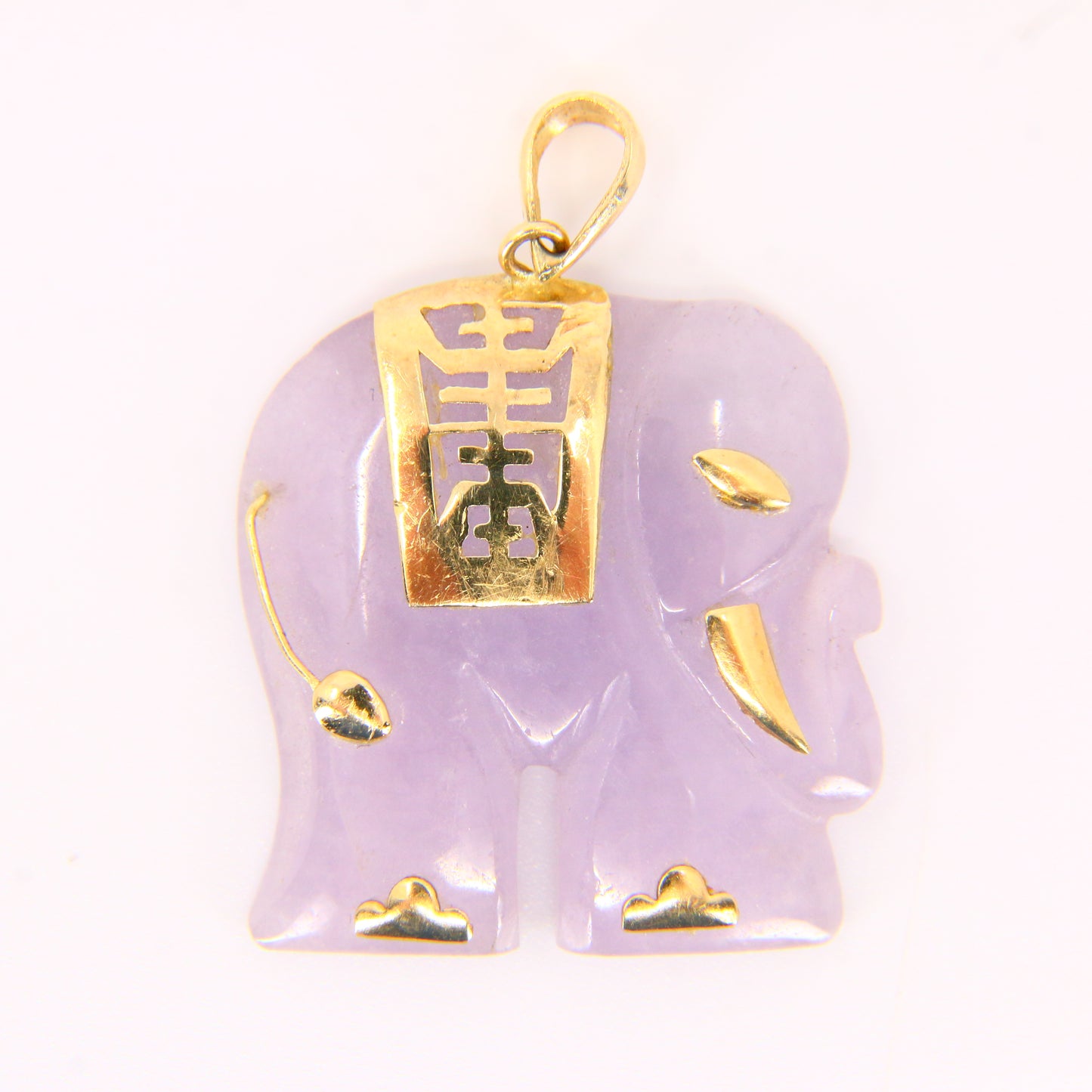 Vintage Quartz Elephant Pendant 14k Gold Mounted Purple Elephant Trunk Up Hand Picked Fine Jewellery Gift Pendant Yellow Gold