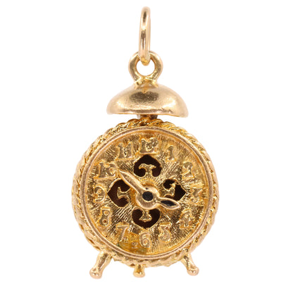 Vintage 9ct Hallmarked Gold Articulated Clock Timepiece Mechanical Charm Pendant