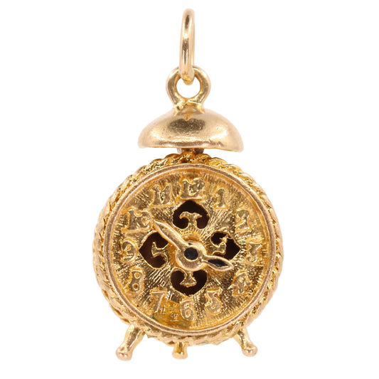 Vintage 9ct Hallmarked Gold Articulated Clock Timepiece Mechanical Charm Pendant