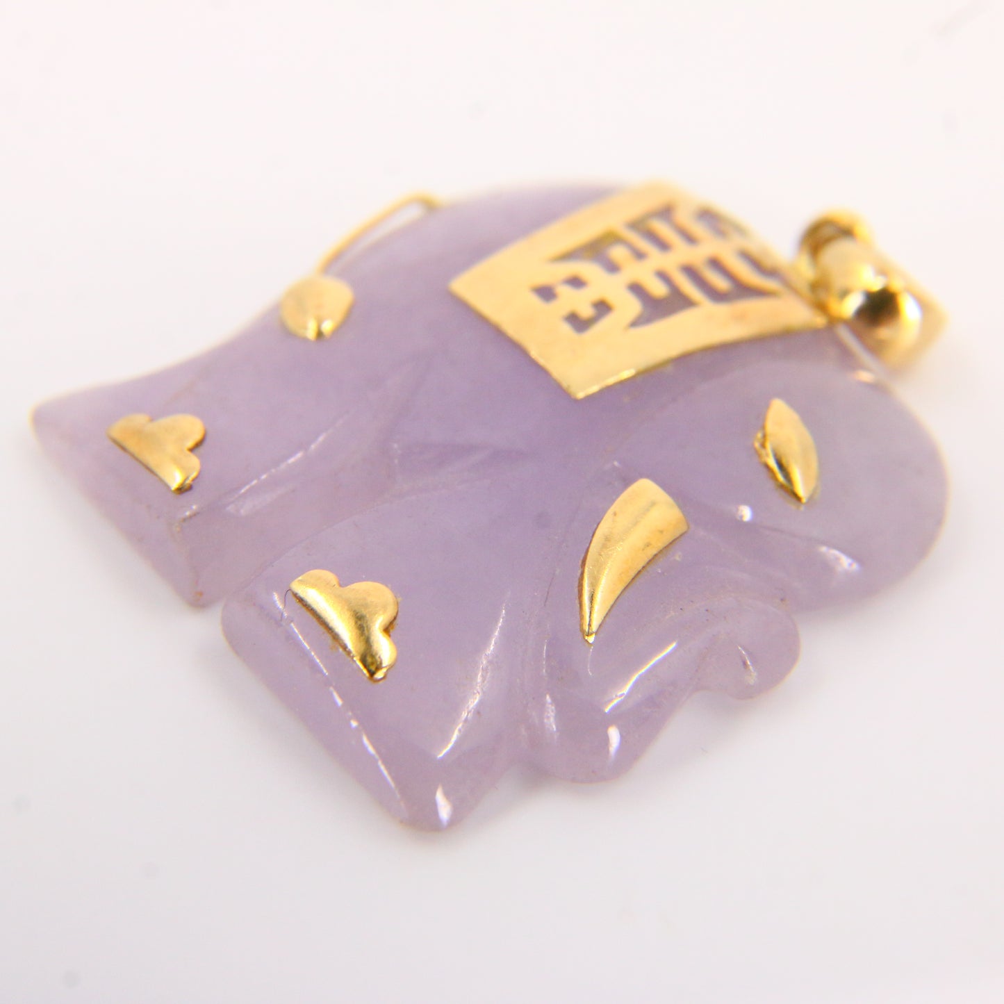 Vintage Quartz Elephant Pendant 14k Gold Mounted Purple Elephant Trunk Up Hand Picked Fine Jewellery Gift Pendant Yellow Gold