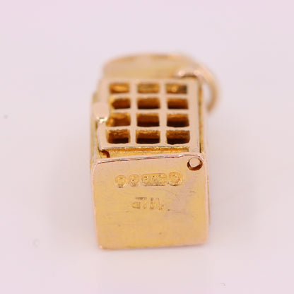 Vintage 9ct Hallmarked Gold Opening Telephone Box Charm British Travel Pendant