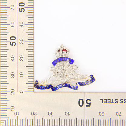 Vintage 18ct Royal Artillery Sweetheart Brooch Rose Cut Diamonds White Gold Boxed