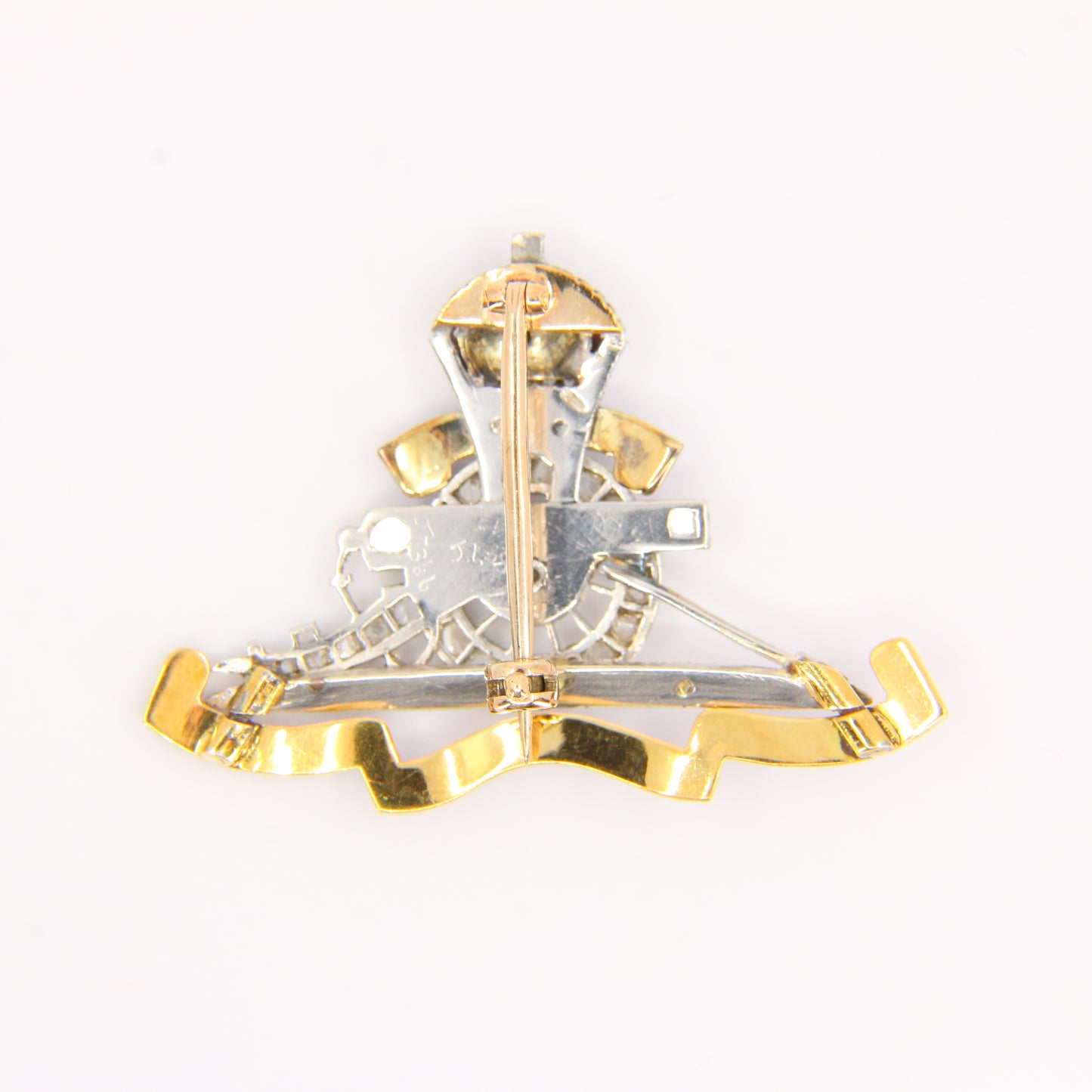 Vintage 18ct Royal Artillery Sweetheart Brooch Rose Cut Diamonds White Gold Boxed