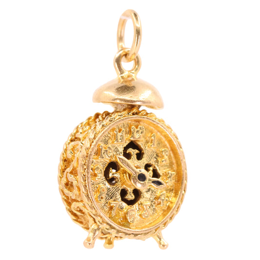 Vintage 9ct Hallmarked Gold Articulated Clock Timepiece Mechanical Charm Pendant