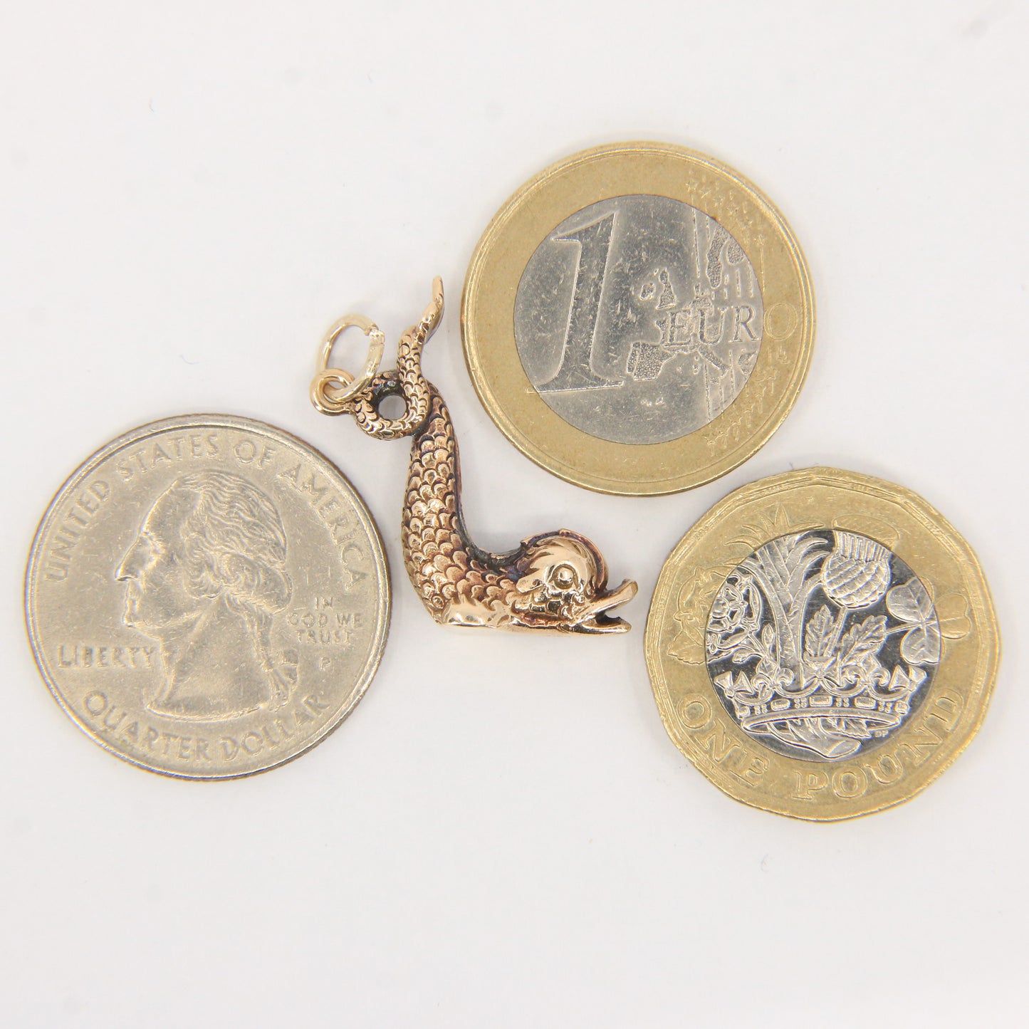 Vintage 9ct Hallmarked Gold Sea Serpent Dolphin Fish Charm Pendant Gift