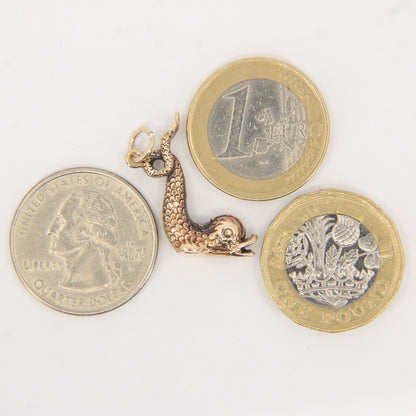Vintage 9ct Hallmarked Gold Sea Serpent Dolphin Fish Charm Pendant Gift