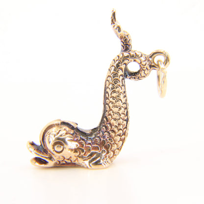 Vintage 9ct Hallmarked Gold Sea Serpent Dolphin Fish Charm Pendant Gift