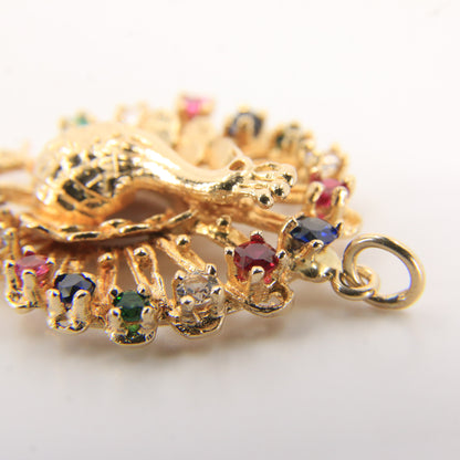 Vintage 9ct Hallmarked Gold Peacock Pendant Charm Gem Set Animal Themed Gift