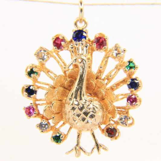 Vintage 9ct Hallmarked Gold Peacock Pendant Charm Gem Set Animal Themed Gift