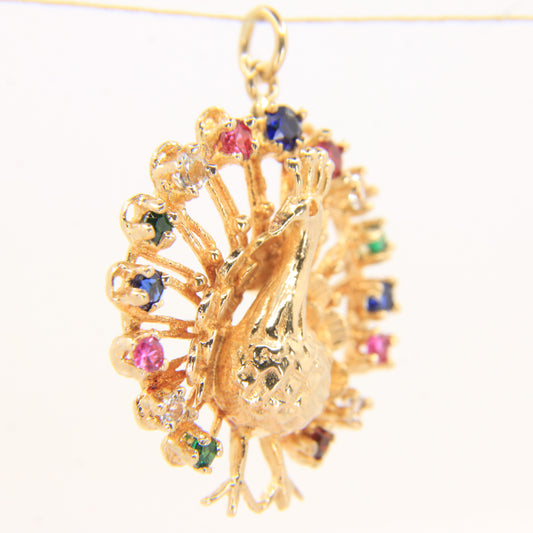 Vintage 9ct Hallmarked Gold Peacock Pendant Charm Gem Set Animal Themed Gift