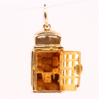 Vintage 9ct Hallmarked Gold Opening Telephone Box Charm British Travel Pendant
