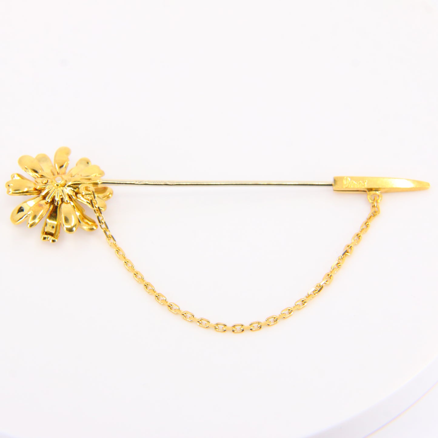 Vintage 18ct Gold Diamond Flower Pin Brooch Enamelled Detail Hallmarked Italian