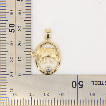 Vintage 9ct Hallmarked Gold Elephant Pendant with Gem Accent Animal Gift