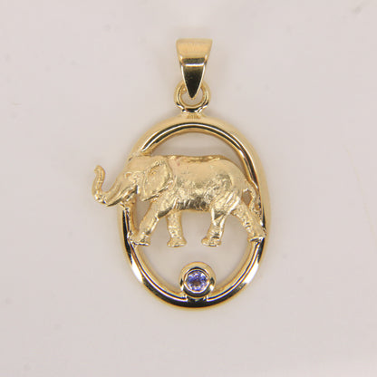 Vintage 9ct Hallmarked Gold Elephant Pendant with Gem Accent Animal Gift