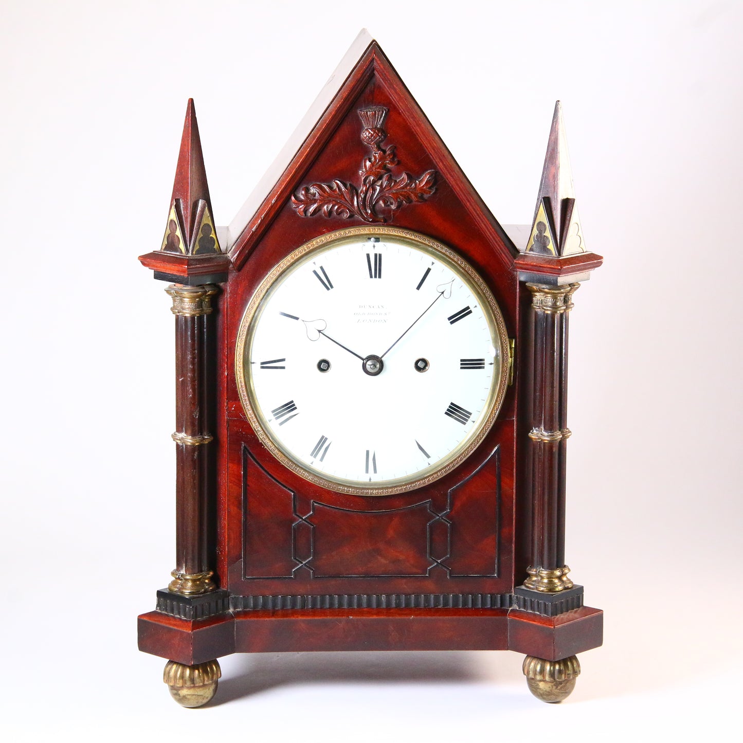 James Duncan London Antique Mahogany Bracket Clock Thistle Heart Hands Striking