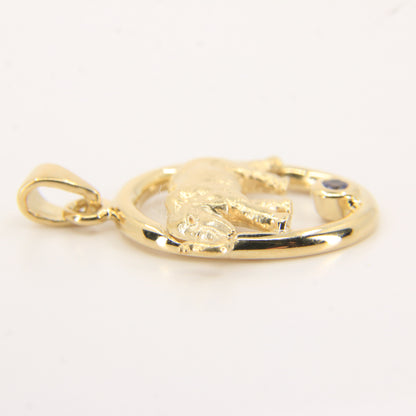 Vintage 9ct Hallmarked Gold Elephant Pendant with Gem Accent Animal Gift