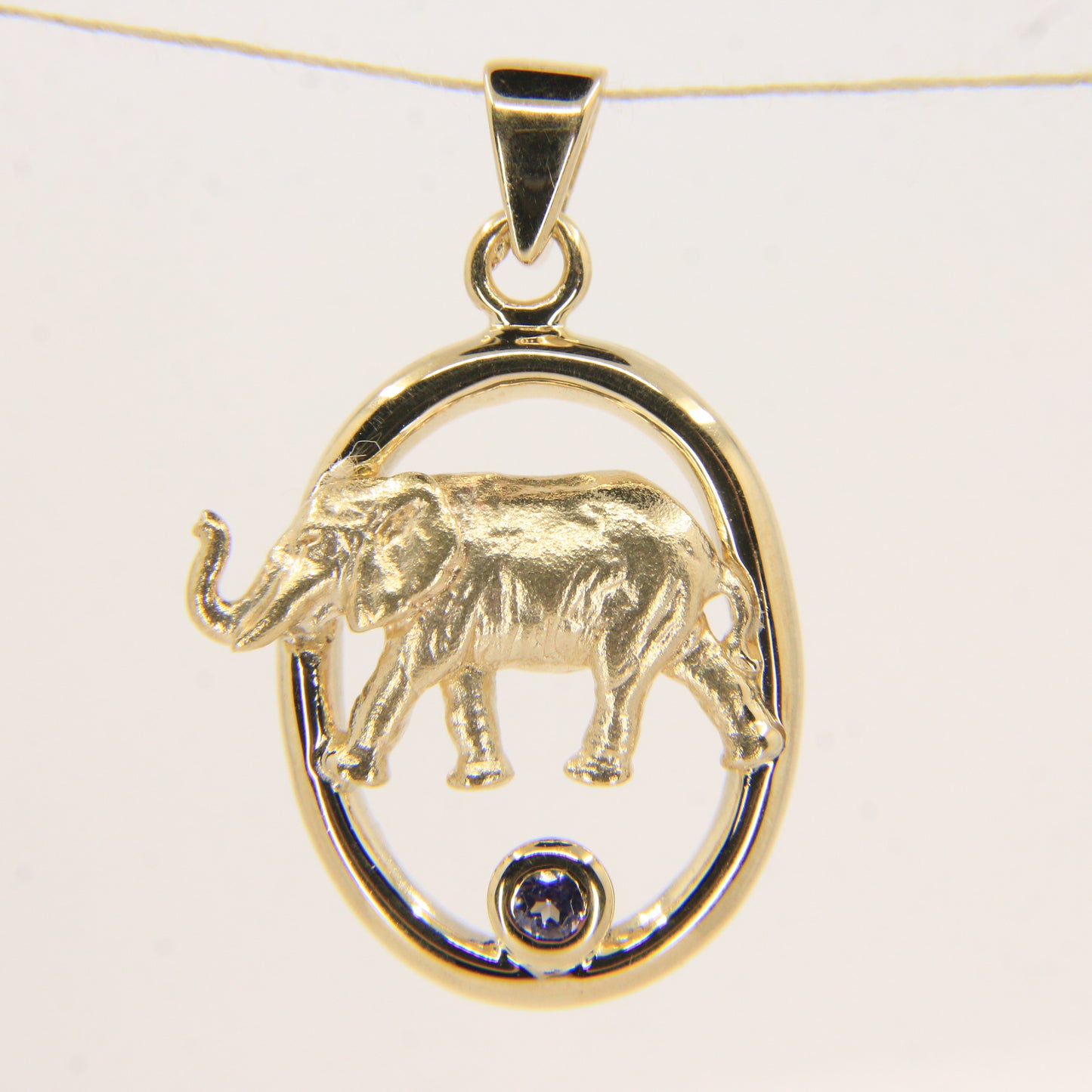 Vintage 9ct Hallmarked Gold Elephant Pendant with Gem Accent Animal Gift