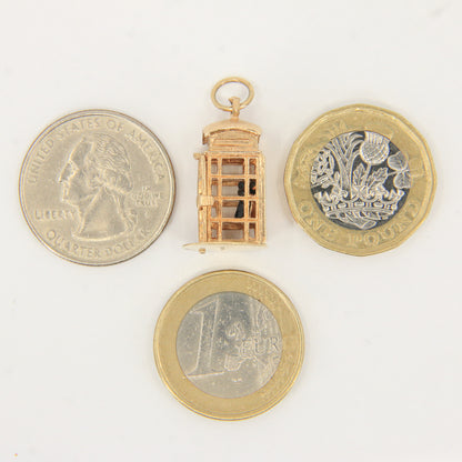 Vintage 9ct Hallmarked Gold British Phone Box Booth Charm Pendant Travel Gift