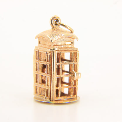 Vintage 9ct Hallmarked Gold British Phone Box Booth Charm Pendant Travel Gift