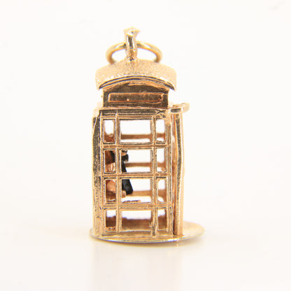 Vintage 9ct Hallmarked Gold British Phone Box Booth Charm Pendant Travel Gift