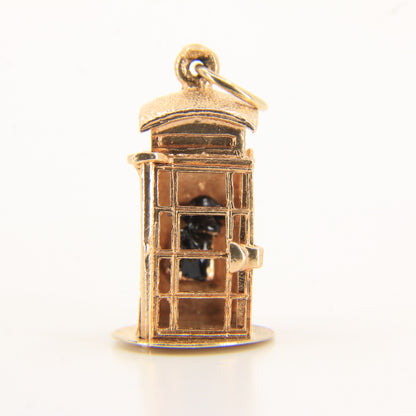 Vintage 9ct Hallmarked Gold British Phone Box Booth Charm Pendant Travel Gift