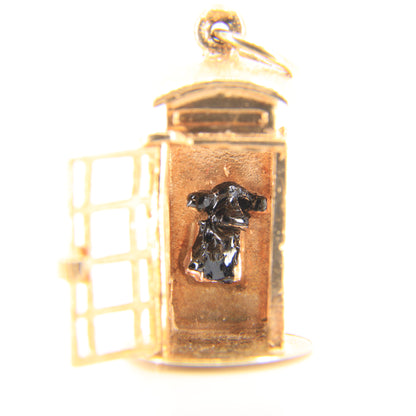 Vintage 9ct Hallmarked Gold British Phone Box Booth Charm Pendant Travel Gift